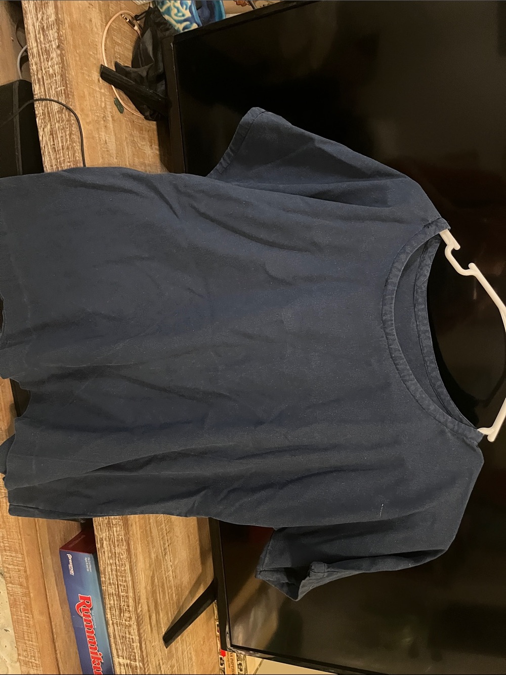 Navy blue raw silk tee blouse sm/medium